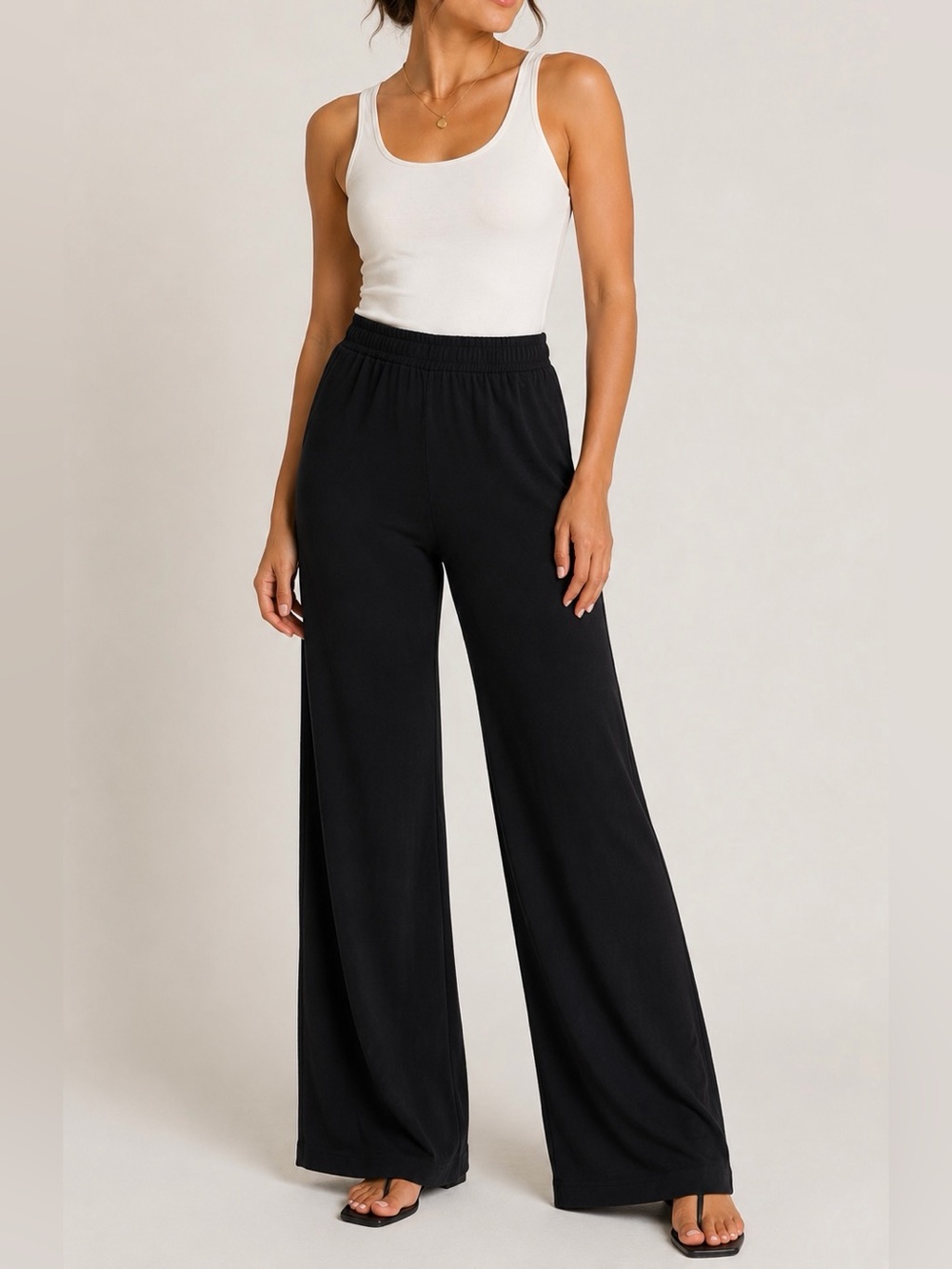 Chico’s Travelers Black Knit Wide Leg Pull On Pants Women’s Size 1‎ Career